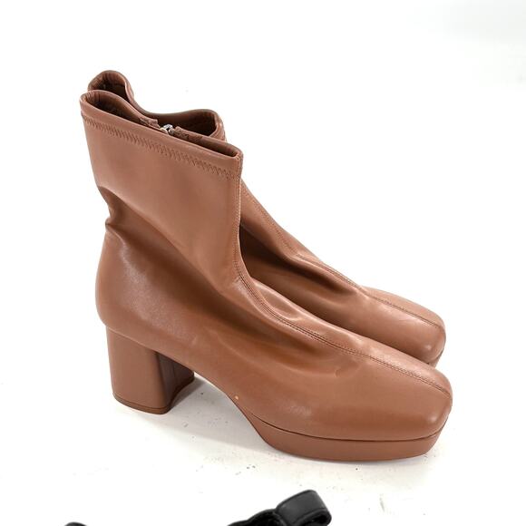 Aerosoles Sussex Platform Boots 8.5 NWOT Tan Brown Vegan Stretch Leather Ankle - Picture 4 of 9